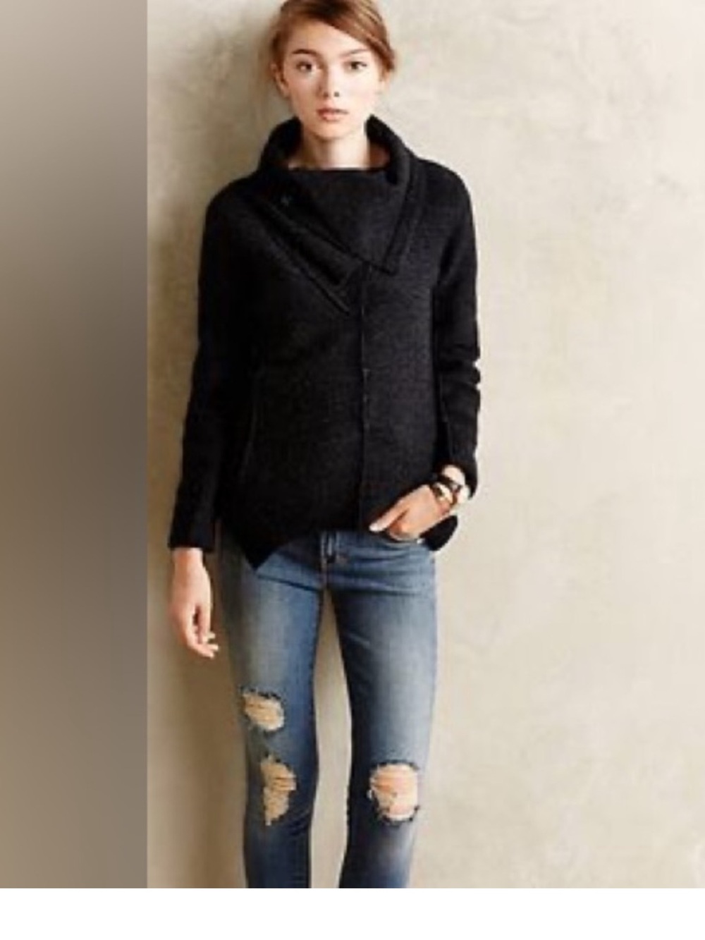 Anthropology sparrow | Charcoal Black Wool Assymetrical Blazer XXSP